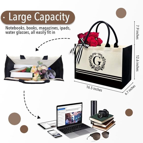 Personalized Canvas Tote Bag Monogrammed Gift for Women Teacher Friend Stylish - Picture 2 of 7